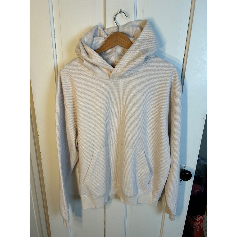 Honor The Gift Mens Waffle Knit Hoodie Cream Off-White Button Neck Large